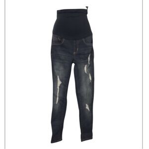 Haute Mama Dark Denim Distressed Maternity Jeggings Skinny Jeans Sz S